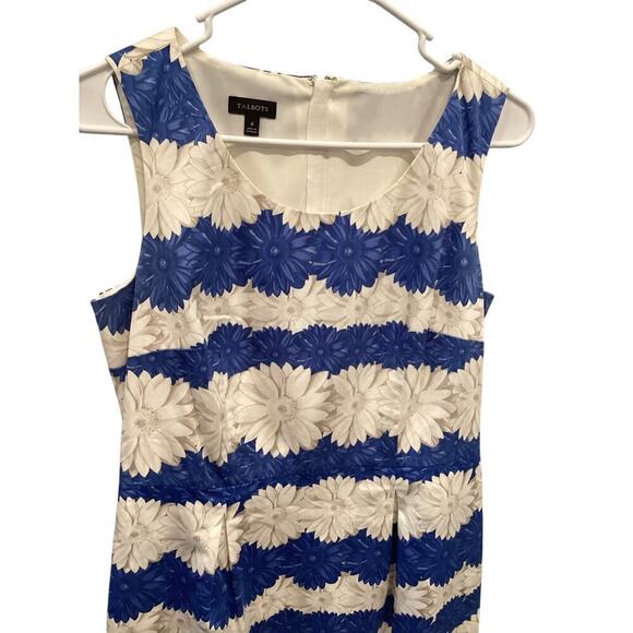 Talbots Womens Sleeveless Dress Size 4 White Blue Floral Classic Spring Career - Picture 5 of 9